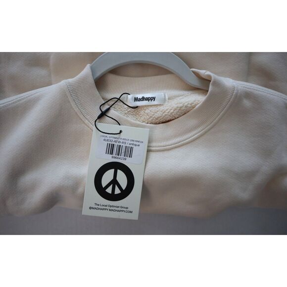 Madhappy 4U032 Unisex Sz XS Ivory Local Optimist Colorful Crewneck Pullover - Picture 3 of 8